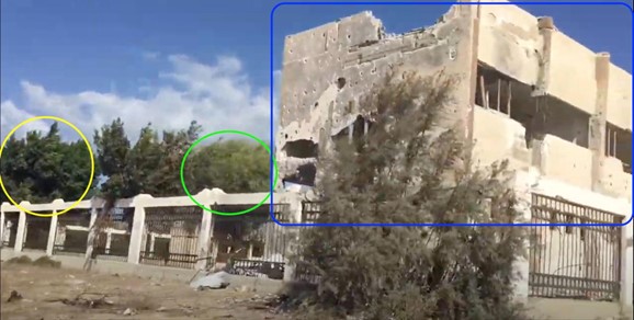 Les arbres à côté du bâtiment de l'école qui permettent de l'identifier sur les images satellites.