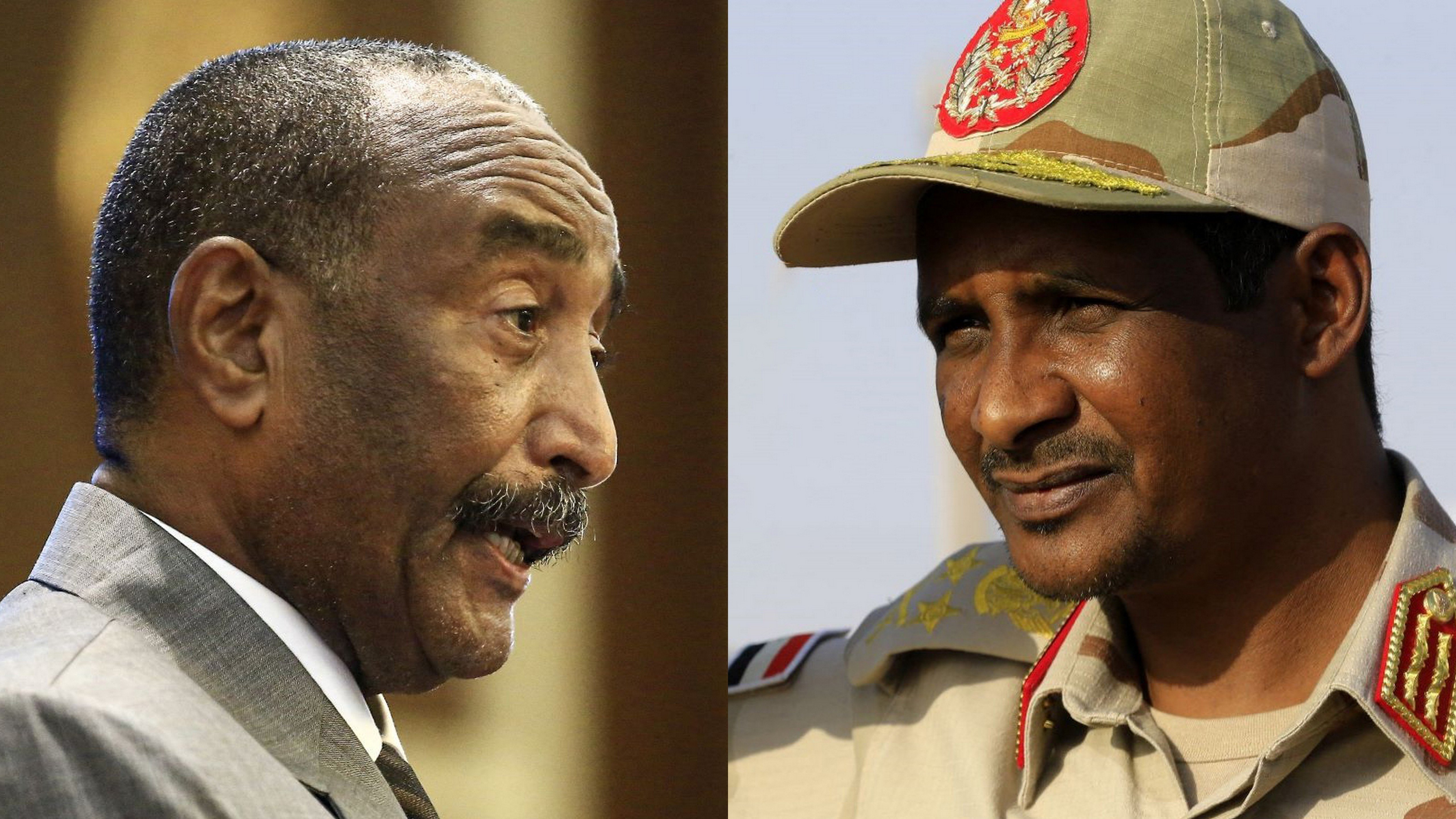 این تصویر دو مرد را نشان می‌دهد که در دو سمت مختلف قرار دارند. یکی از آنها در لباس رسمی و دیگری در لباس نظامی با نشان‌های نظامی بر روی کلاه خود است. هر دو به نظر می‌رسند در حال گفتگو یا بیان نظری هستند و توجهات زیادی را جلب کرده‌اند. زمینه تصویر آبی و طبیعی به نظر می‌رسد.