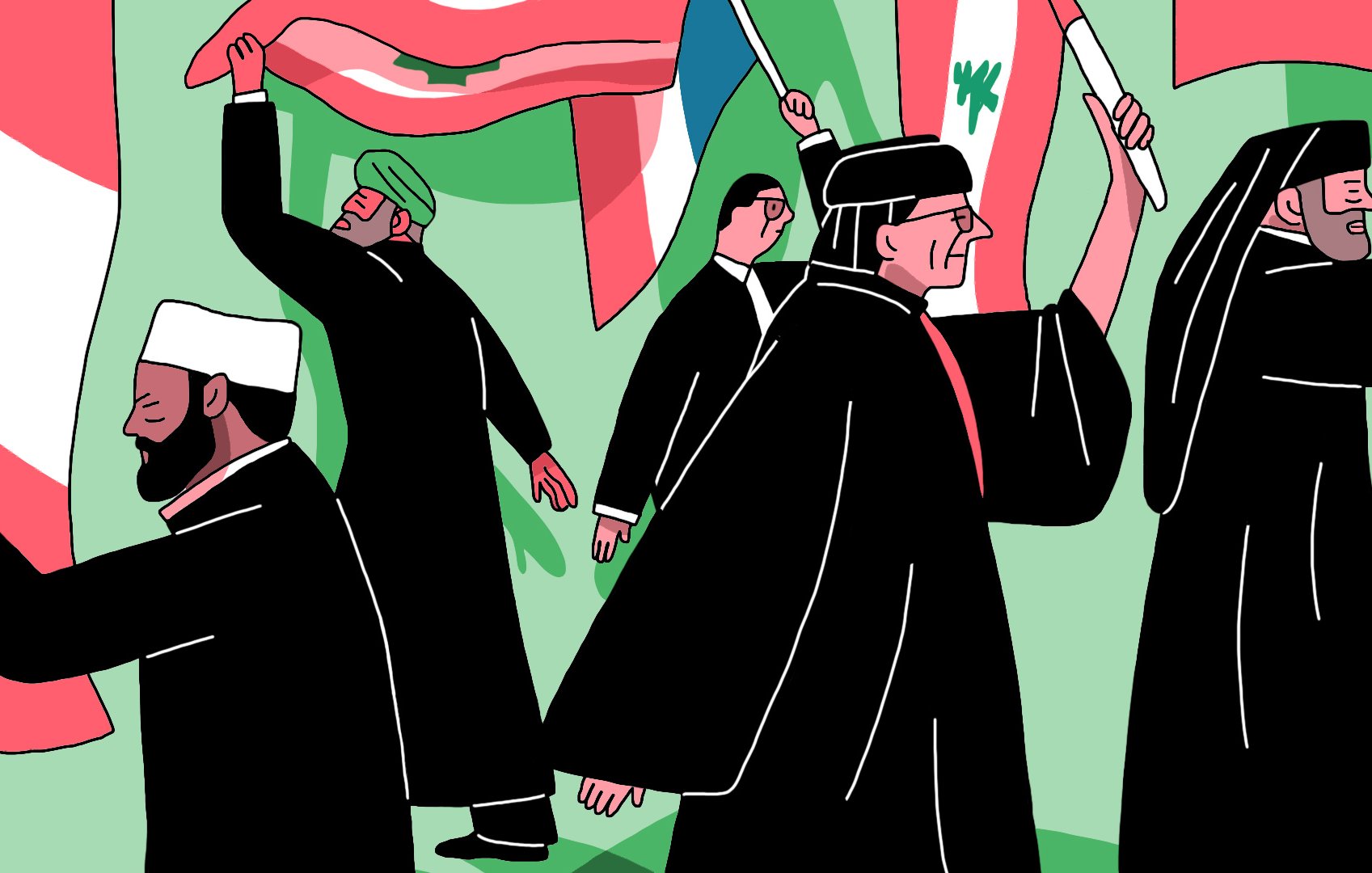 La imagen muestra un grupo de personas que sostienen banderas de diferentes países. Están vestidos con trajes tradicionales y algunos llevan sombreros específicos de sus culturas. El fondo es de color verde, lo que resalta las figuras y las banderas que ondean. La escena transmite un sentido de unidad y celebración cultural.