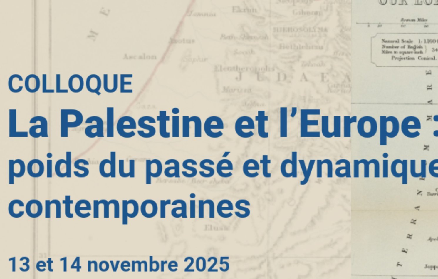 Carte ancienne de la Palestine, avec un titre sur un colloque en 2025.
