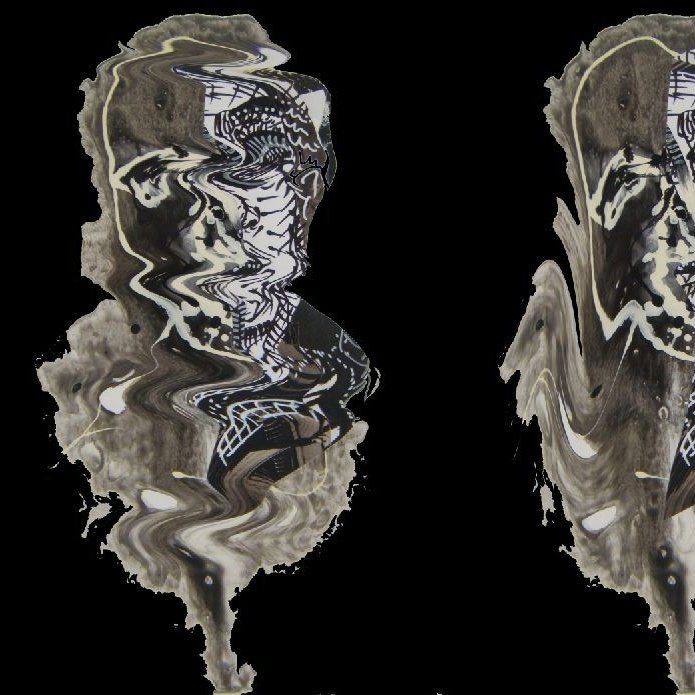 این تصویر سه نسخه از یک چهره را نشان می‌دهد که به صورت انتزاعی و با اثرات پیچیده‌ای متشکل از خطوط و شکل‌ها نمایش داده شده است. چهره‌ها به نوعی دچار تحریف شده‌اند و ویژگی‌های آن‌ها به حالت موج‌دار و نامشخص درآمده است. پس‌زمینه تصویر سیاه است و این باعث می‌شود که چهره‌ها بیشتر به چشم بیایند. کلیت اثر حس خاصی از عدم قطعیت و تغییر شکل را منتقل می‌کند.