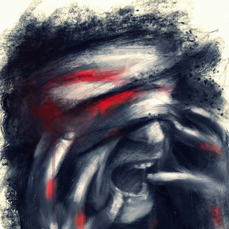 تصویر یک نقاشی انتزاعی است که در آن فردی با دست‌های خود صورتش را گرفته و به نظر می‌رسد در حال فریاد زدن یا ابراز احساساتی شدید است. رنگ‌ها عمدتاً تیره هستند و با رنگ‌های قرمز و خاکستری ترکیب شده‌اند. به کارگیری رنگ‌ها و براش‌های نرم، حس تنش و ناامیدی را به خوبی منتقل می‌کند. این اثر حس قدرتمندی از احساسات درونی را به تصویر می‌کشد.