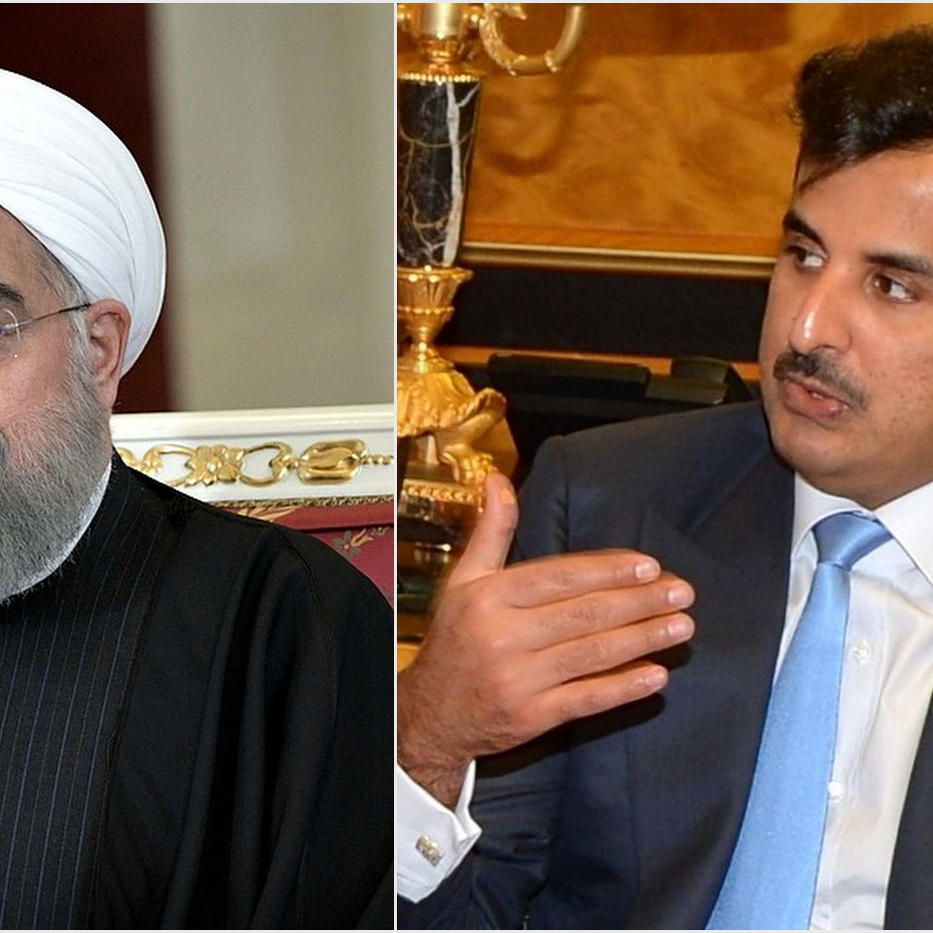 در این تصویر، دو نفر در دو قسمت جداگانه قرار دارند. در سمت چپ، فردی با ریش و لباس رسمی مشکی و عمامه سفید دیده می‌شود. او به نظر می‌رسد که در حال گفتگو یا فکر کردن است. در سمت راست، فرد دیگری با موهای تیره و لباس روشن و کراوات آبی حضور دارد. او همچنین در حال صحبت کردن یا بیان نظرات خود به نظر می‌رسد. زمینه تصویر به صورت مجلل و با جزئیات دکوراتیو طراحی شده است.