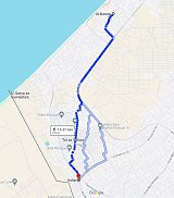Screenshot del percorso a piedi da Rafah ad Al-Mawassi (la durata di 1h37 è puramente indicativa).