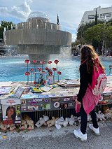 April 2024. On Dizengoff Square in the centre of Tel Aviv, where people meet to pay tribute to the Israeli hostages kidnapped on 7 October.