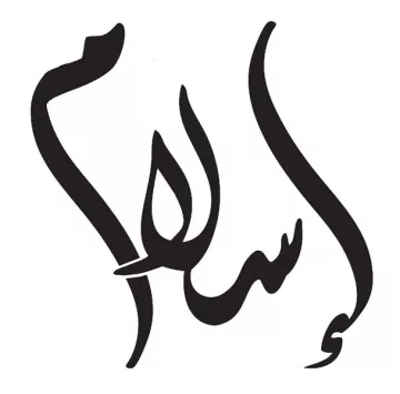 L'image représente un mot écrit en calligraphie arabe, qui semble être "سلام". Cela signifie "paix" en français. La calligraphie utilise des lignes fluides et élégantes, caractéristiques de cet art traditionnel.