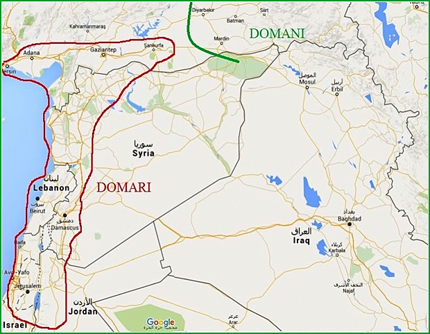 Carte de la région du Levant, avec les noms de pays et des frontières marquées.