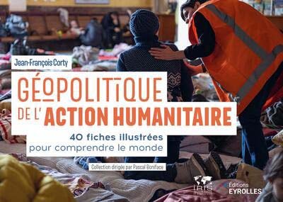 Couverture de livre sur l'action humanitaire, avec des personnes sur des couvertures.