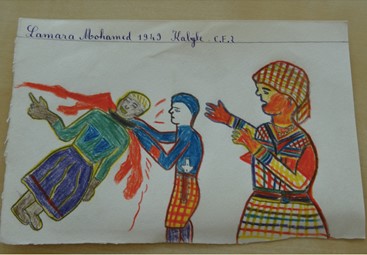 Dessin fourni par l'instituteur de l'école tenue par les militaires dans le village d'Aït-Abd El-Ali (Grande-Kabylie), 372 ARC 14, CDHA.