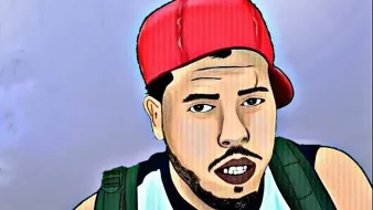 La imagen muestra a un joven con una gorra roja, usando una camiseta sin mangas. Tiene barba y una expresión seria. Lleva una mochila en la espalda y está posando frente a un fondo difuso. El estilo de la imagen parece ser una ilustración o un retrato digital, con colores y contornos marcados.