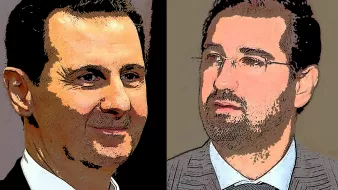 این تصویر دو مرد را به نمایش میگذارد که به صورت نیمرخ در کنار یکدیگر قرار دارند. هر دو مرد لباس رسمی پوشیدهاند و به دوربین نگاه میکنند. زمینه تصویر به صورت هنری و با رنگهای ملایم طراحی شده است. جزئیات صورتها به صورت کارتونی یا هنری نمایش داده شده و ویژگیهای چهره به وضوح دیده نمیشود.