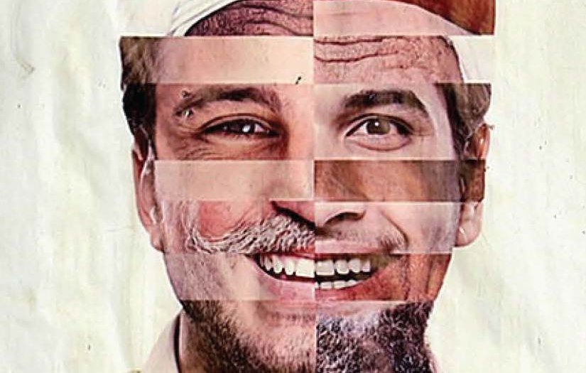 L'image représente un collage créatif constitué de plusieurs morceaux de visages, mélangés de manière artistique. On peut voir les traits d'un homme avec différentes textures et couleurs de peau, ainsi que des éléments comme des barbes et des coiffures variées, formant un visage composite. Ce mélange semble jouer sur les stéréotypes et les identités culturelles, tout en créant une image visuellement intrigante.