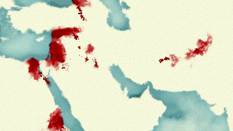 Cette image présente une composition abstraite avec des taches de couleur. On peut observer des formes fluides en bleu et des éclaboussures de rouge qui se mêlent à un fond neutre. Les couleurs semblent s'entrelacer de manière organique, créant une atmosphère dynamique et expressive. Le style est poétique et pourrait évoquer des paysages ou des émotions, sans représenter d'objets spécifiques.