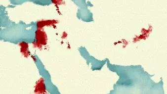 Cette image présente une composition abstraite avec des taches de couleur. On peut observer des formes fluides en bleu et des éclaboussures de rouge qui se mêlent à un fond neutre. Les couleurs semblent s'entrelacer de manière organique, créant une atmosphère dynamique et expressive. Le style est poétique et pourrait évoquer des paysages ou des émotions, sans représenter d'objets spécifiques.