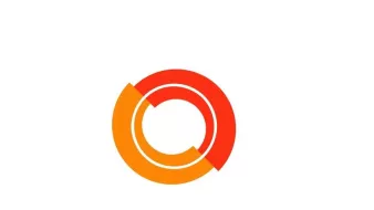 L'image représente un logo stylisé composé de cercles concentriques. Les couleurs dominantes sont des dégradés de rouge et d'orange, créant une atmosphère dynamique et moderne. Les formes sont organiques et évoquent un sens de mouvement ou d'interconnexion. L'ensemble est posé sur un fond blanc, ce qui accentue les couleurs vives et la simplicité du design.
