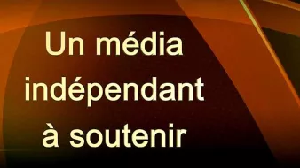 L'image présente un fond aux teintes orangées avec un motif graphique moderne. Le texte est mis en avant, indiquant "Un média indépendant à soutenir". Le style de l'écriture est clair et sobre, ce qui met en valeur le message d'encouragement pour soutenir un média indépendant.