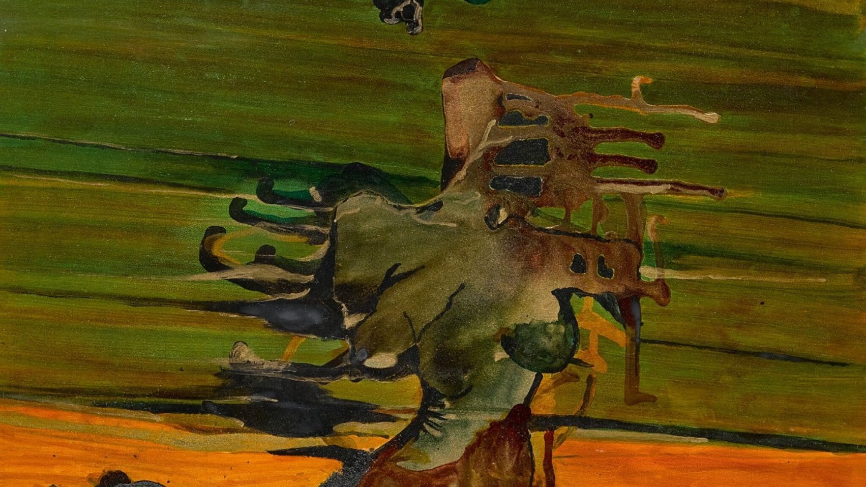 Peinture abstraite aux couleurs vibrantes, formes fluides et textures organiques.