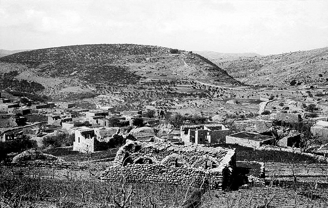 این تصویر نمایی از یک منطقه روستایی را نشان می‌دهد. در این تصویر، ویرانه‌های سازه‌های سنگی و خانه‌های قدیمی دیده می‌شوند که در میان تپه‌ها و زمین‌های زراعی قرار دارند. پوشش گیاهی محدود است و تپه‌ها با خاک و سنگ پوشیده شده‌اند. آسمان نیز به طور کلی ابری به نظر می‌رسد، که به فضای تصویر حالتی خاص می‌بخشد. این صحنه به نوعی حس تاریخ و قدمت را منتقل می‌کند.