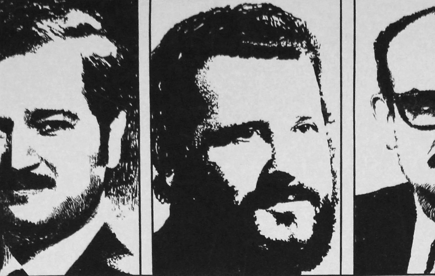 صورة مكونة من ثلاثة وجوه لرجلين ذو لحى ورجل سليم الوجه، بألوان متناقضة.