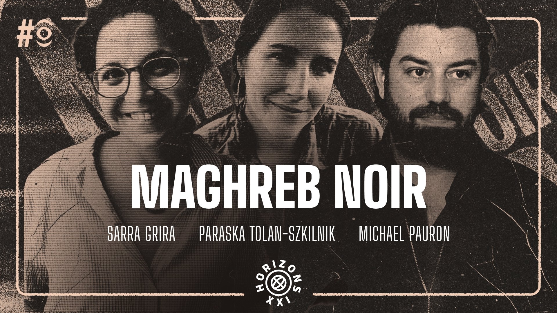 Trois personnes posent, avec le titre "Maghreb Noir" en avant. Ambiance artistique.