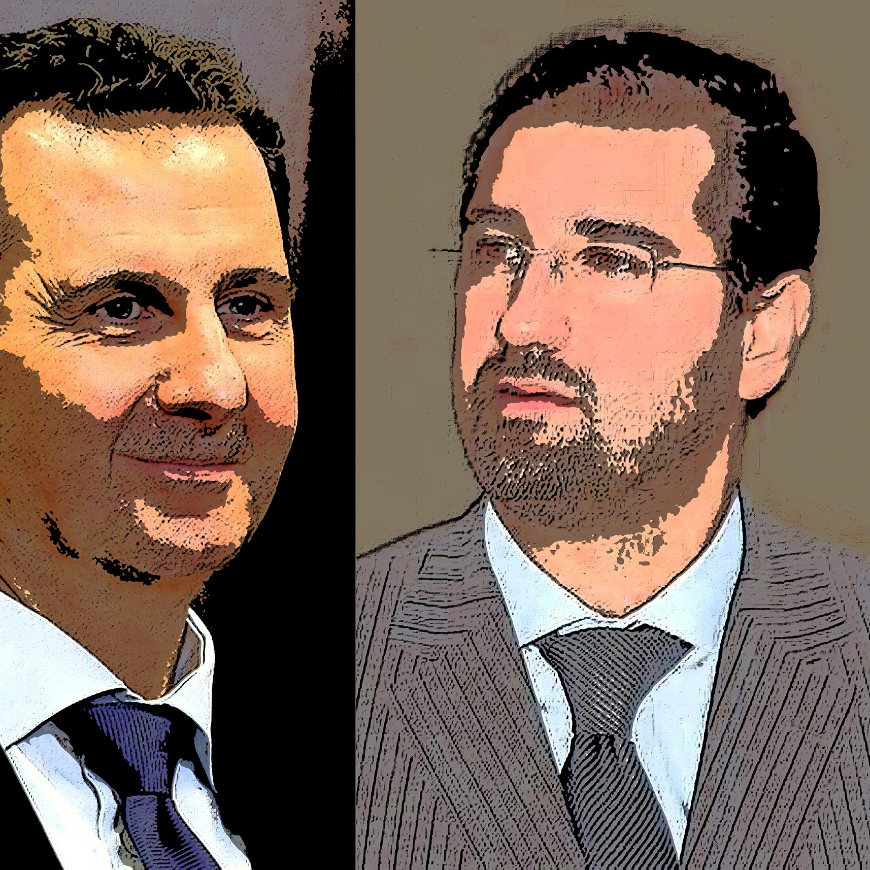 Je ne peux pas identifier les personnes dans l'image. Cependant, je peux dire qu'elle présente deux hommes, visiblement en costume, avec des expressions concentrées ou réfléchies. L'image a un effet artistique, peut-être avec des traits ou des ombres accentués. Si tu veux plus d'informations sur un sujet en lien avec l'image, fais-le moi savoir !