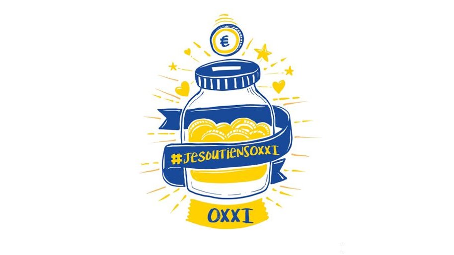 L'image représente un dessin stylisé d'un pot rempli de pièces de monnaie. Autour du pot, il y a une bande bleue avec le slogan "#JESOUTIENSOXXI". En haut, une pièce de monnaie est illustrée, et des cœurs ornent le design, ajoutant une touche de convivialité. Les couleurs dominantes sont le bleu et le jaune, ce qui donne à l'ensemble une atmosphère dynamique et engageante.