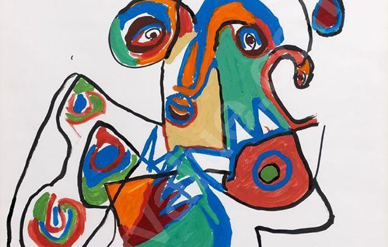 L'image représente une œuvre d'art abstraite pleine de couleurs vives. On y voit une figure humaine stylisée, composée de formes géométriques et organiques. Les couleurs dominantes incluent le rouge, le bleu, le vert et l'orange, qui créent un contraste dynamique. La composition semble évoquer une certaine expressivité, avec des traits exagérés et des détails expressifs. Le style rappelle le cubisme et l'art moderne, suggérant une interprétation libre et imaginative de la forme humaine. En bas à droite, le nom "CHAÏBID" est inscrit, indiquant l'auteur de l'œuvre.