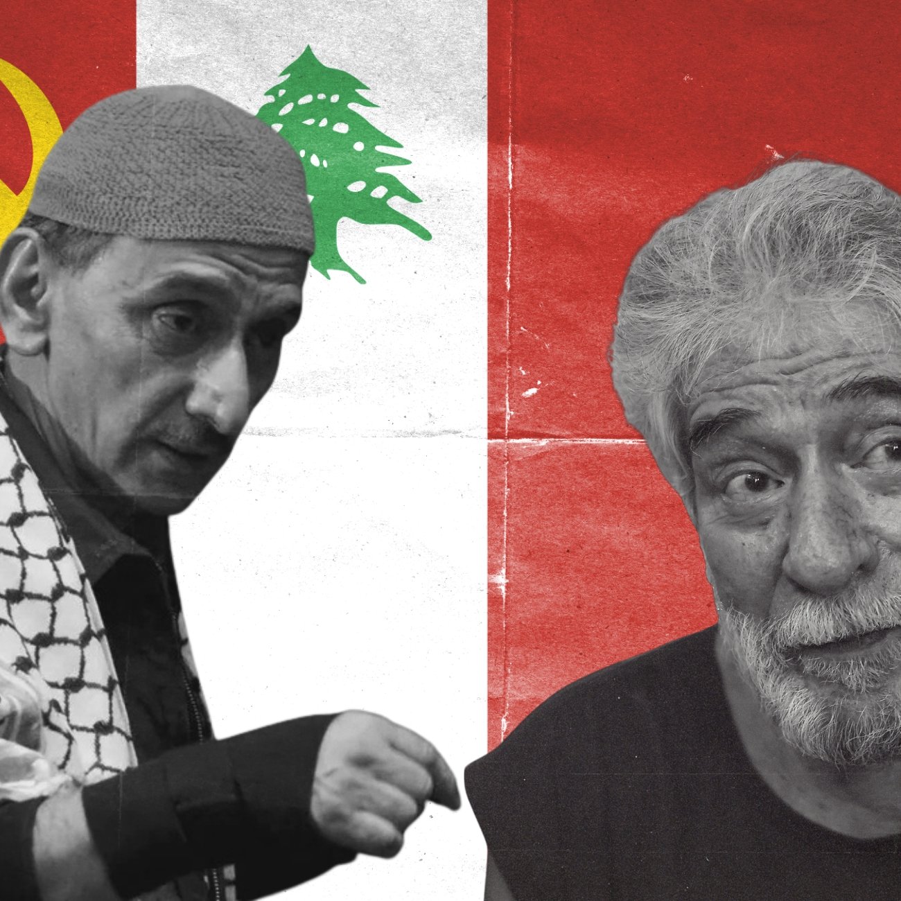 الصورة تحمل رموزًا سياسية ومعاني تاريخية، مع وجود شخصين في التركيز.