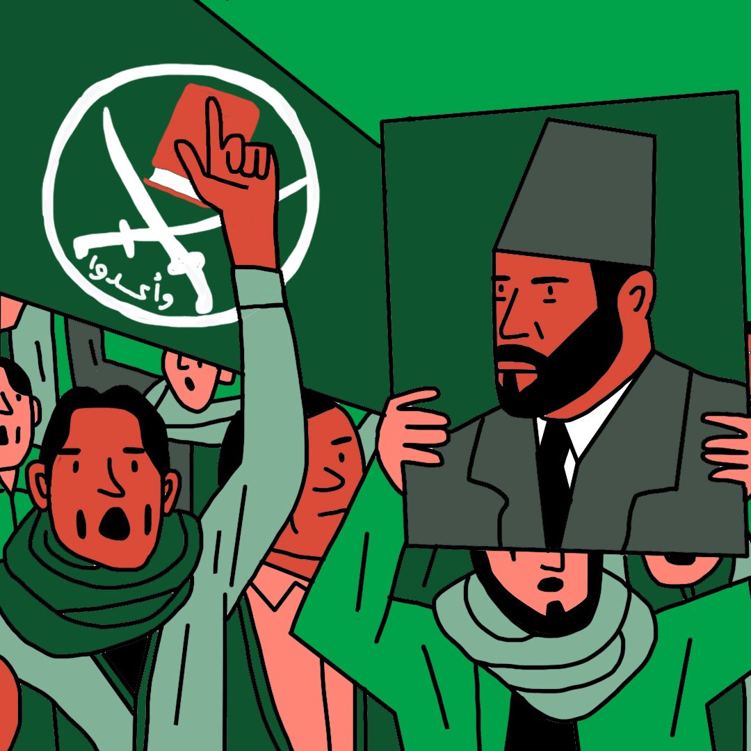 L'image montre un groupe de personnes rassemblées, brandissant des drapeaux et tenant une grande affiche avec le portrait d'un homme. L'atmosphère semble être celle d'une manifestation ou d'un rassemblement politique, avec des personnes qui expriment leur soutien ou leurs revendications. Les participants portent des écharpes, et certains lèvent le poing en l'air, ce qui indique une dynamique de mobilisation. L'arrière-plan est d'une couleur verte uniforme, ce qui ajoute un sentiment d'unité à la scène.