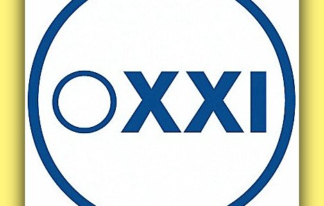 L'image présente un logo composé d'un cercle bleu. À l'intérieur, on trouve un petit cercle à gauche suivi de la mention "XXI" en lettres majuscules. Le fond est blanc, ce qui met en valeur le design minimaliste et épuré du logo.
