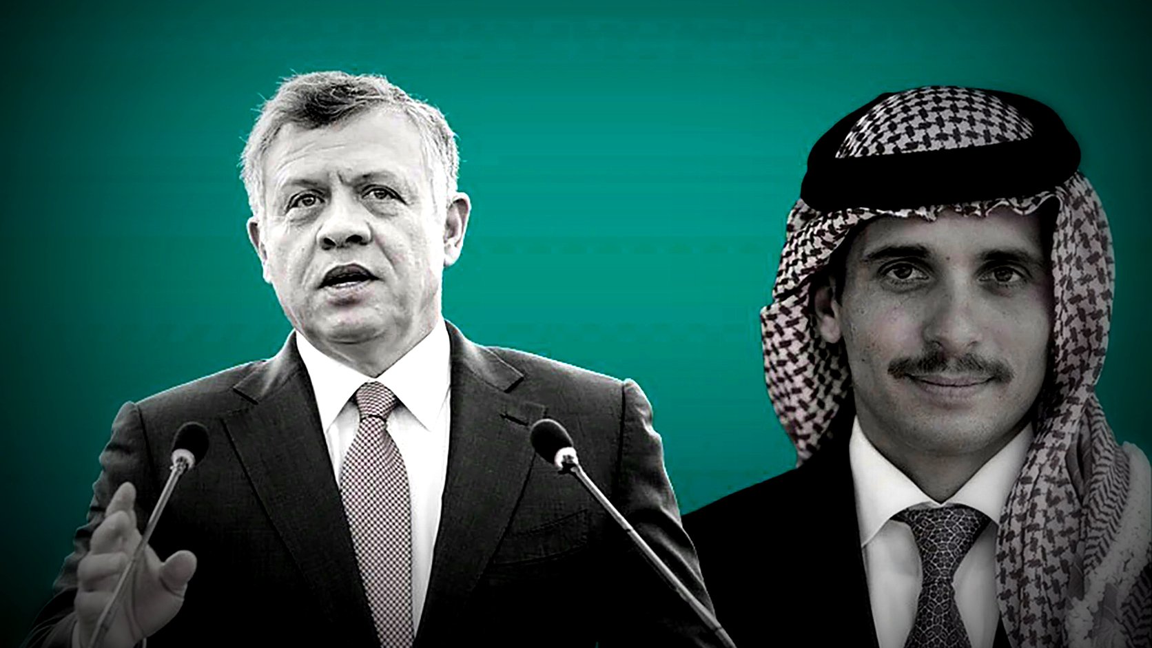 L'image montre deux hommes, probablement des figures politiques. L'homme à gauche semble s'exprimer avec des gestes, tandis que l'homme à droite regarde vers l'avant. Le fond est d'une couleur unie, créant un contraste avec les portraits. Les deux hommes semblent porter des vêtements formels, suggérant qu'ils occupent des positions importantes. L'image pourrait évoquer un moment de discours ou d'allocution sur des sujets politiques.