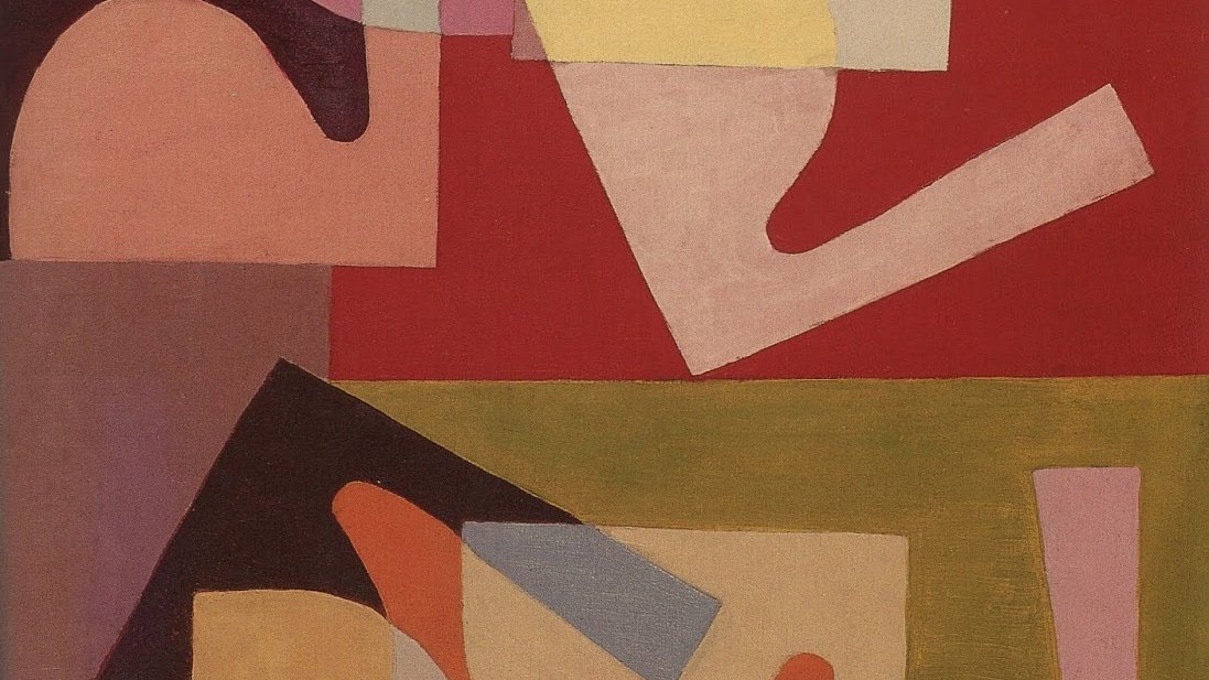 Cette image est une composition abstraite riche en couleurs et en formes géométriques. On y observe des blocs de couleur rouge, rose, jaune, et beige qui s'entrelacent et se superposent. Les formes semblent organiques et évoquent à la fois des silhouettes humaines et des éléments naturels. L'ensemble crée une dynamique visuelle intéressante, avec des contrastes de teintes et de formes qui attirent l'œil. Cette œuvre invite à l'interprétation personnelle, laissant libre cours à l'imagination du spectateur.