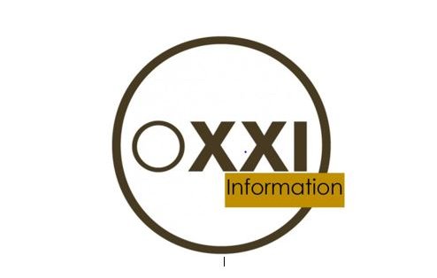 L'image représente un logo circulaire. À l'intérieur de ce cercle, on peut voir le mot "OXXI" en lettres majuscules, de couleur noire, suivi du mot "Information" écrit en lettres dorées. Le design est sobre et moderne, avec une combinaison de typographies qui attire l'attention. Le cercle encadrant le texte apporte une touche d'harmonie au logo.