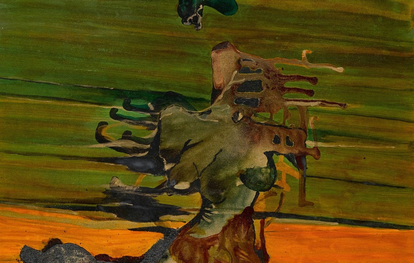 Peinture abstraite aux couleurs vibrantes, formes fluides et textures organiques.