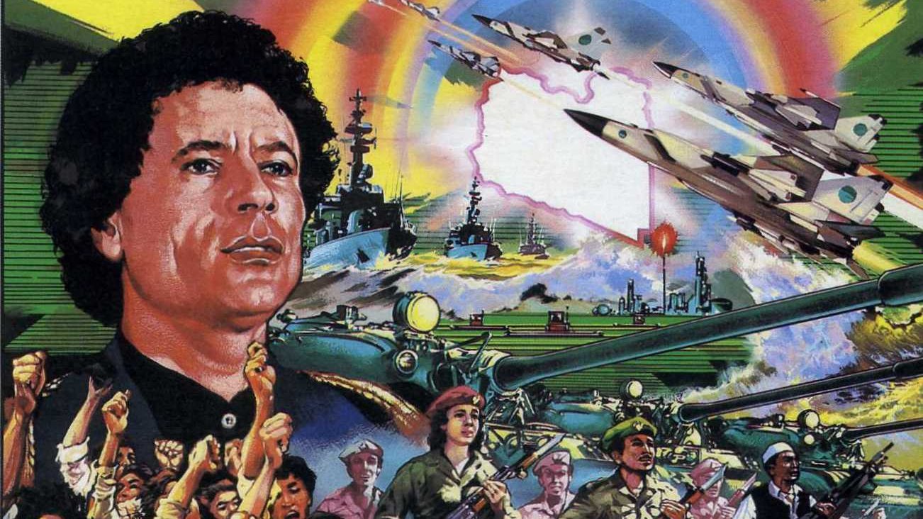 L'image représente une illustration dynamique et colorée qui met en avant un personnage central, probablement une figure politique ou militaire, avec un regard déterminé. En arrière-plan, on peut voir des explosions et des missiles, soulignant une ambiance de guerre ou de conflit. Des soldats et des manifestants sont présents, évoquant un sentiment de soutien ou de mobilisation populaire. La composition mélange des éléments militaires, des machines de guerre, et des scènes de foule pour transmettre un message de force et de patriotisme. Les couleurs vives et les effets graphiques accentuent l'impact visuel de l'ensemble.