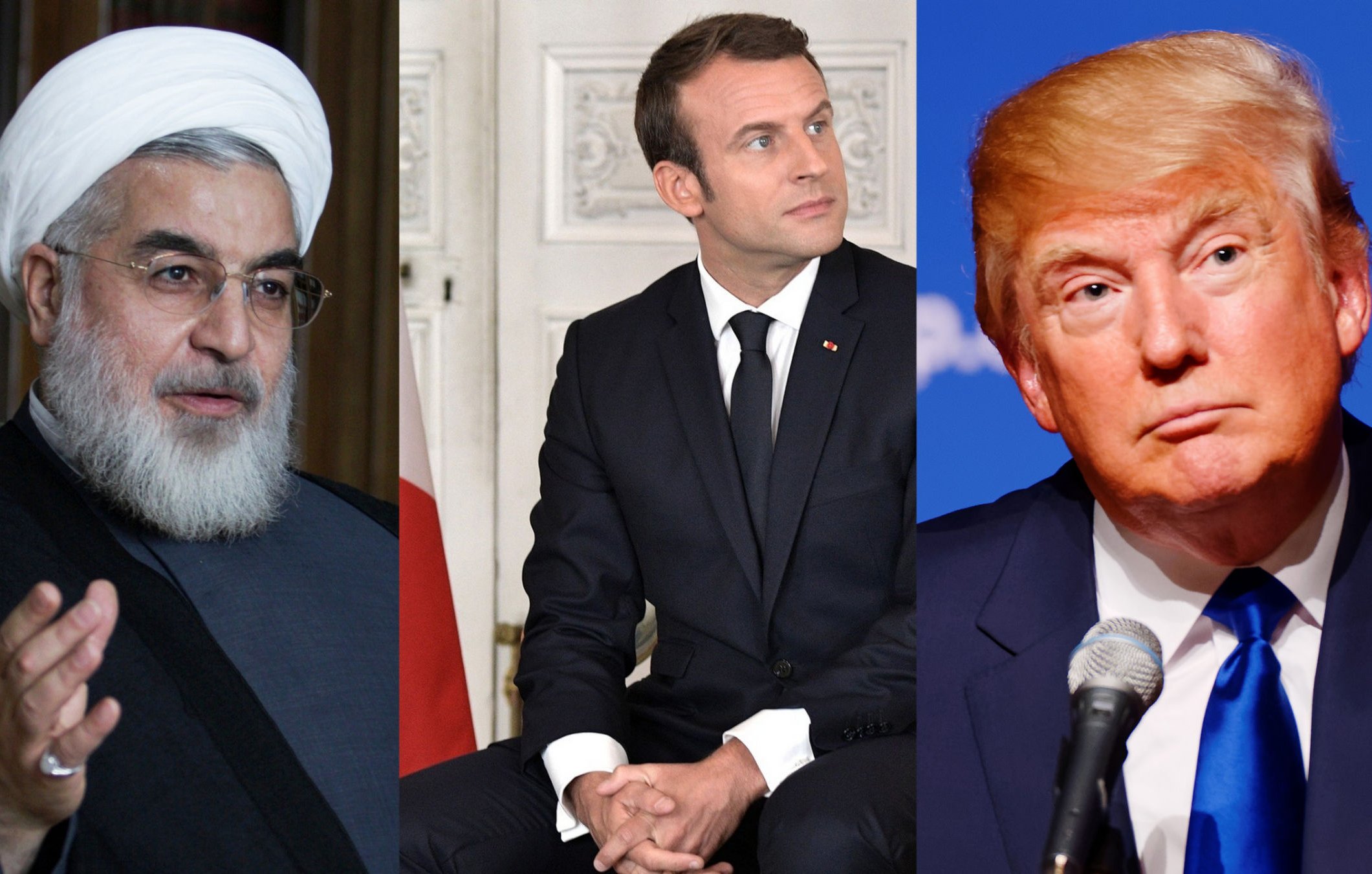 L'image montre trois individus sur trois sections distinctes. À gauche, on voit une personne portant un turban blanc et une robe traditionnelle, semblant engager une conversation. Au centre, un homme en costume sombre est assis, affichant une expression attentive. À droite, un homme en costume clair regarde devant lui, avec une expression réfléchie. L'image semble évoquer des personnalités politiques ou des leaders.