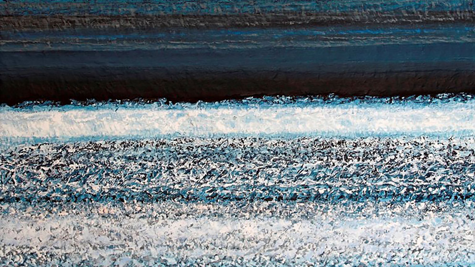 Des lignes horizontales en dégradé de bleus et blancs, créant une ambiance maritime.