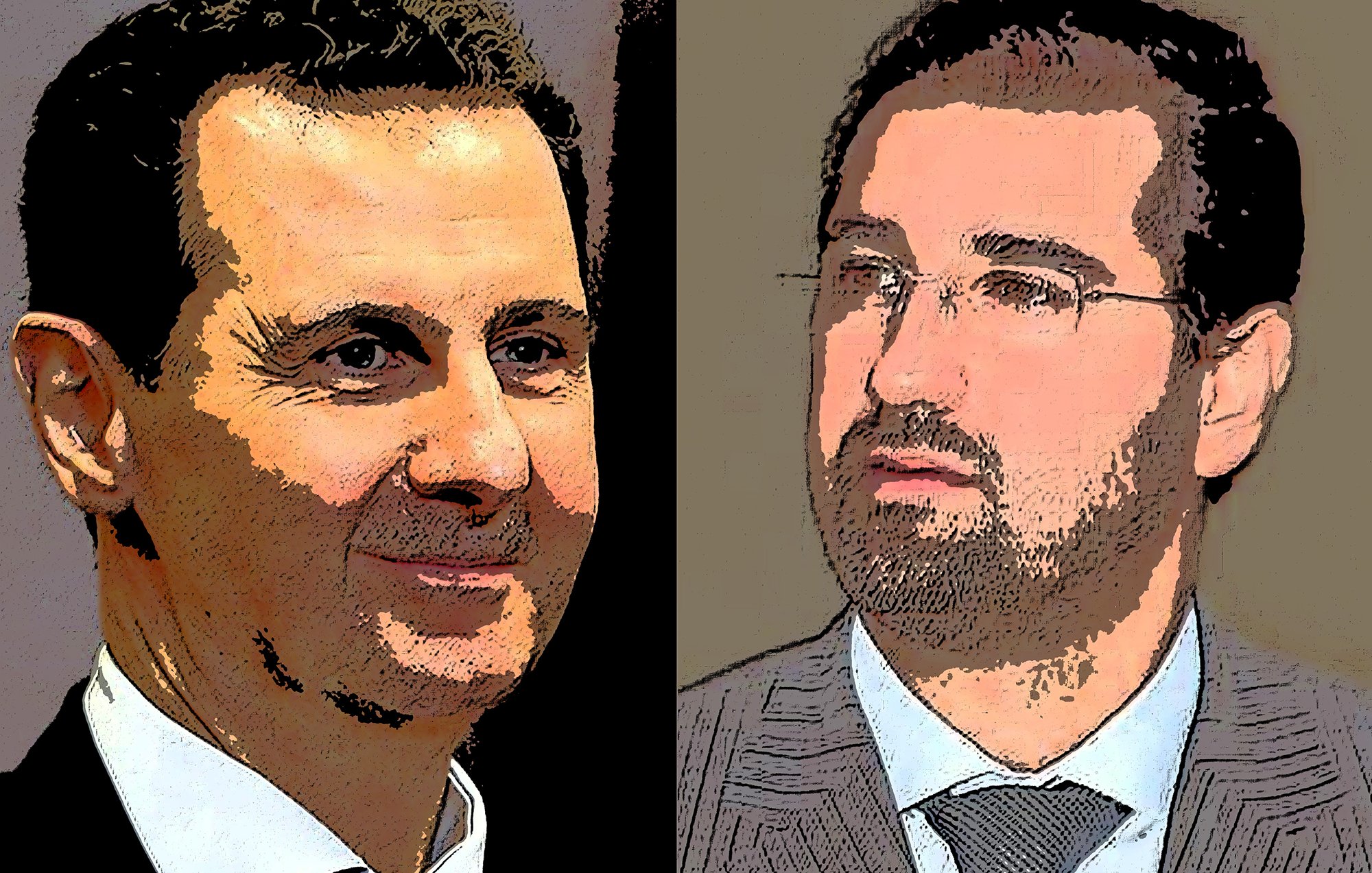 این تصویر دو مرد را به نمایش می‌گذارد که به صورت نیم‌رخ در کنار یکدیگر قرار دارند. هر دو مرد لباس رسمی پوشیده‌اند و به دوربین نگاه می‌کنند. زمینه تصویر به صورت هنری و با رنگ‌های ملایم طراحی شده است. جزئیات صورت‌ها به صورت کارتونی یا هنری نمایش داده شده و ویژگی‌های چهره به وضوح دیده نمی‌شود.