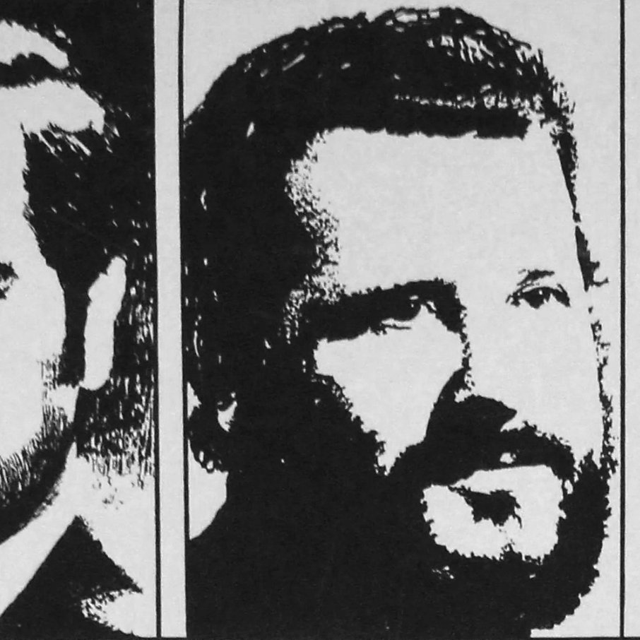 صورة مكونة من ثلاثة وجوه لرجلين ذو لحى ورجل سليم الوجه، بألوان متناقضة.