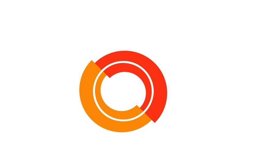 L'image montre un logo composé de plusieurs cercles concentriques de couleurs vives, principalement en dégradé d'orange et de rouge. Les formes créent une impression de mouvement et de dynamisme, avec des segments qui se chevauchent légèrement. L'arrière-plan est simple et blanc, ce qui met en valeur le design coloré du logo.