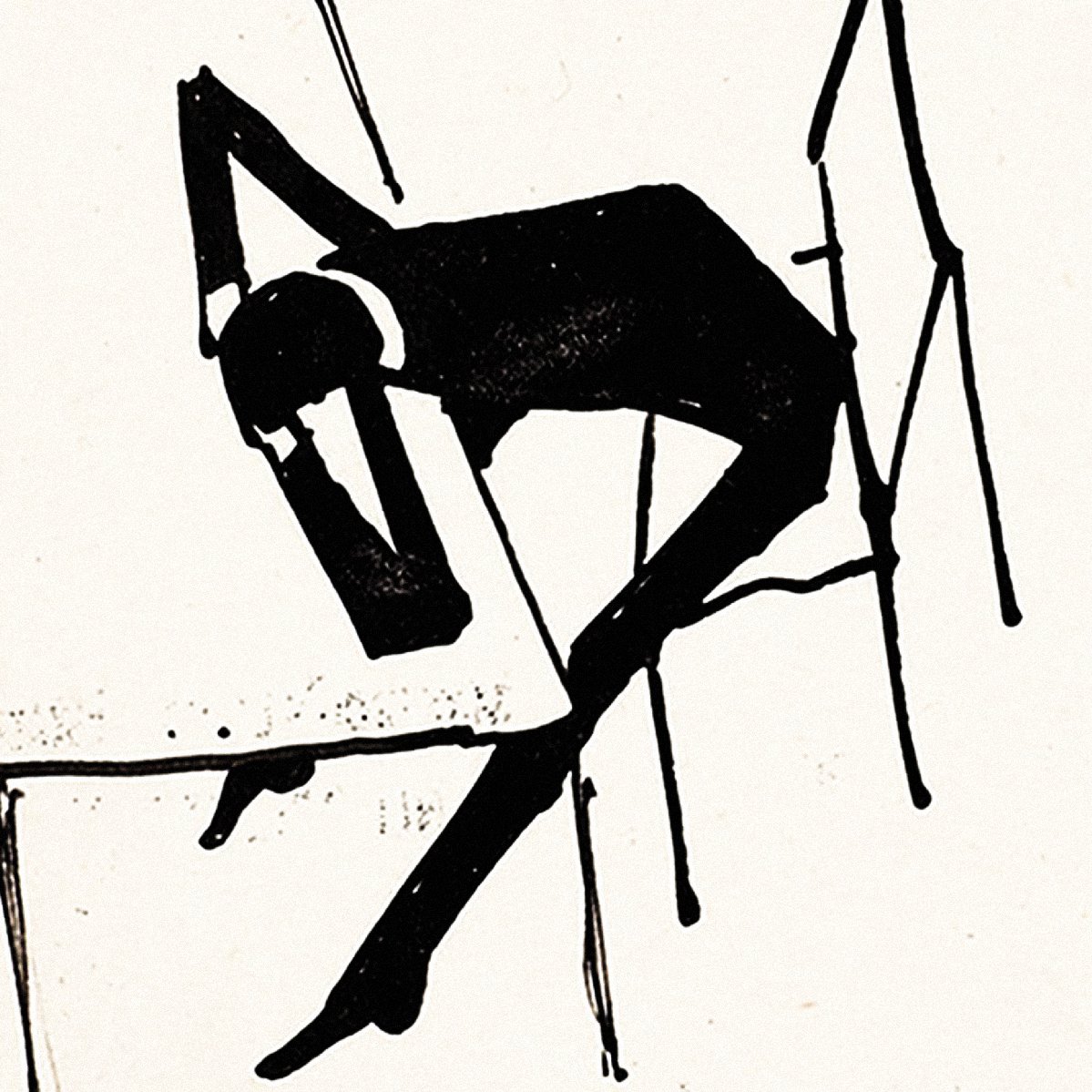 Silhouette noire d'une personne en posture détendue, assise et penchée.