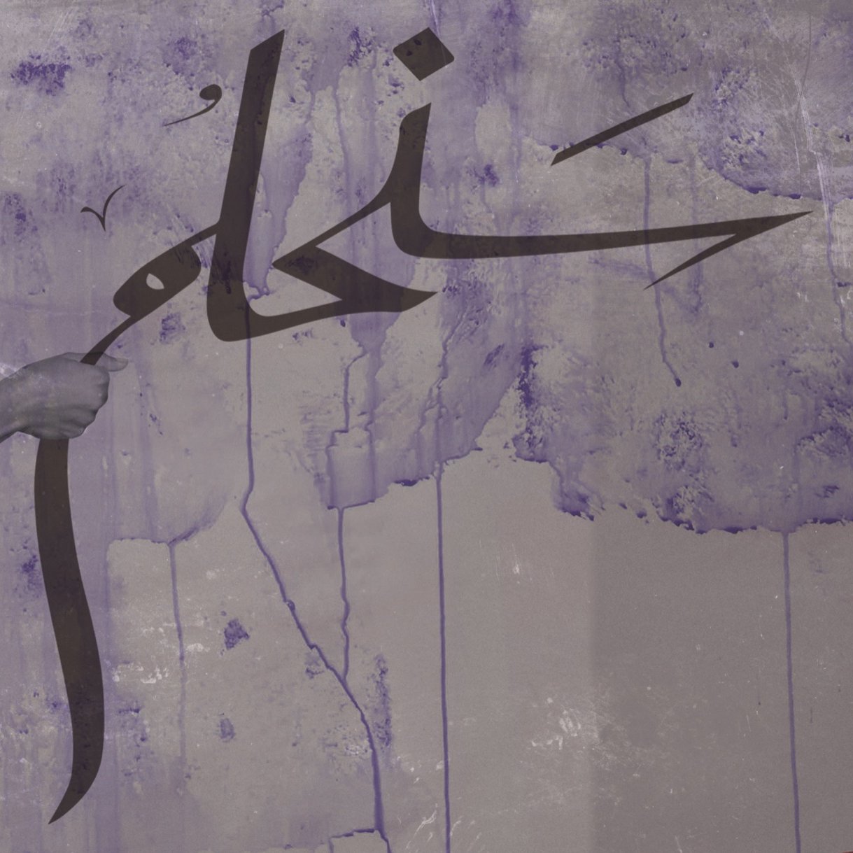 تظهر في الصورة امرأة تحمل فرشاة وتقوم برسم أو كتابة شيء على جدار. الخلفية تحمل لوناً أرجوانياً مع بعض الفقرات المكتوبة باللغة العربية، والتي تحتوي على عبارات تشير إلى الجمال والليل. يبدو أن الصورة تنقل إحساساً بالإبداع والتعبير الفني، وتعكس فكرة المساء والجمال.