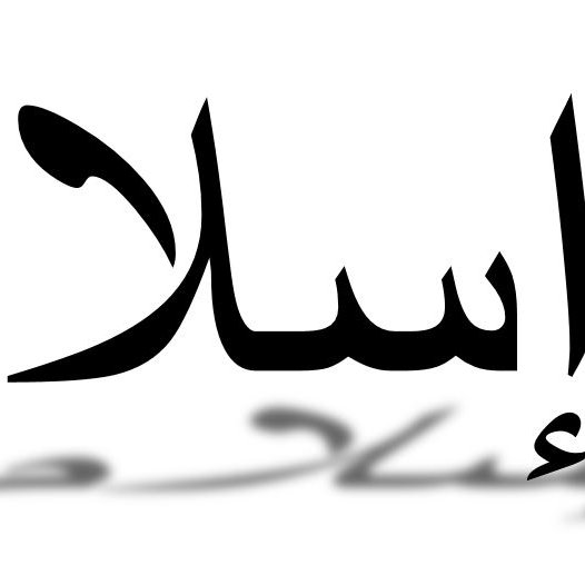 L'image présente un mot écrit en calligraphie arabe. Le mot semble être "سلام" (salam), qui signifie "paix". La calligraphie est stylisée, avec des traits fluides et élégants, et il y a une partie floue en arrière-plan, ce qui pourrait donner une impression de mouvement ou d'ondulation.