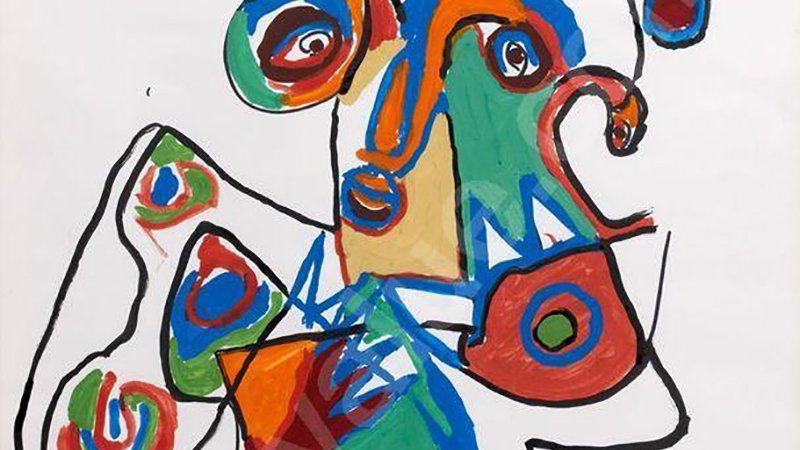 L'image représente une œuvre d'art abstraite pleine de couleurs vives. On y voit une figure humaine stylisée, composée de formes géométriques et organiques. Les couleurs dominantes incluent le rouge, le bleu, le vert et l'orange, qui créent un contraste dynamique. La composition semble évoquer une certaine expressivité, avec des traits exagérés et des détails expressifs. Le style rappelle le cubisme et l'art moderne, suggérant une interprétation libre et imaginative de la forme humaine. En bas à droite, le nom "CHAÏBID" est inscrit, indiquant l'auteur de l'œuvre.