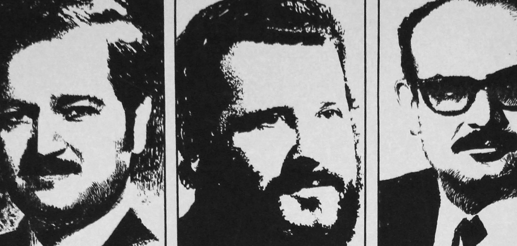 صورة مكونة من ثلاثة وجوه لرجلين ذو لحى ورجل سليم الوجه، بألوان متناقضة.