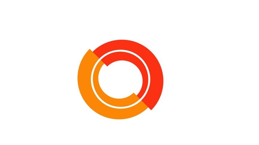 L'image montre un logo composé de plusieurs cercles concentriques de couleurs vives, principalement en dégradé d'orange et de rouge. Les formes créent une impression de mouvement et de dynamisme, avec des segments qui se chevauchent légèrement. L'arrière-plan est simple et blanc, ce qui met en valeur le design coloré du logo.