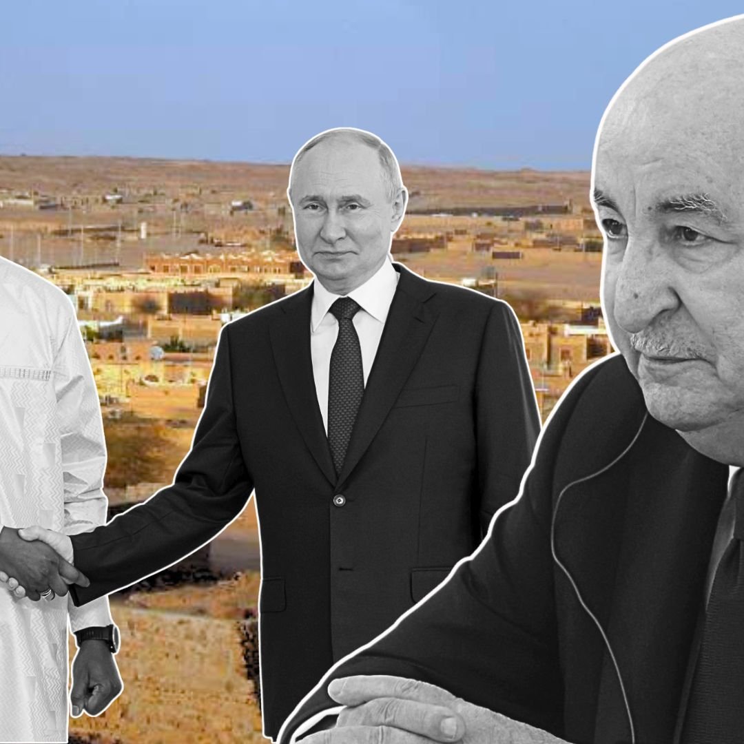 در این تصویر، چند نفر به همراه یک پس‌زمینه طبیعی دیده می‌شوند. به نظر می‌رسد یک مرد با پوشش سنتی Afrikanischen، در حال دست دادن با مرد دیگری است که کت و شلوار پوشیده و ممکن است یک مقام رسمی باشد. مرد سوم که در سمت راست تصویر قرار دارد، نیز به طور حرفه‌ای نشسته و به دوربین نگاه نمی‌کند. این تصویر به نوعی بر تعاملات دیپلماتیک و روابط بین‌المللی تأکید دارد. پس‌زمینه تصویر نمادی از یک منطقه طبیعی یا شهری است.