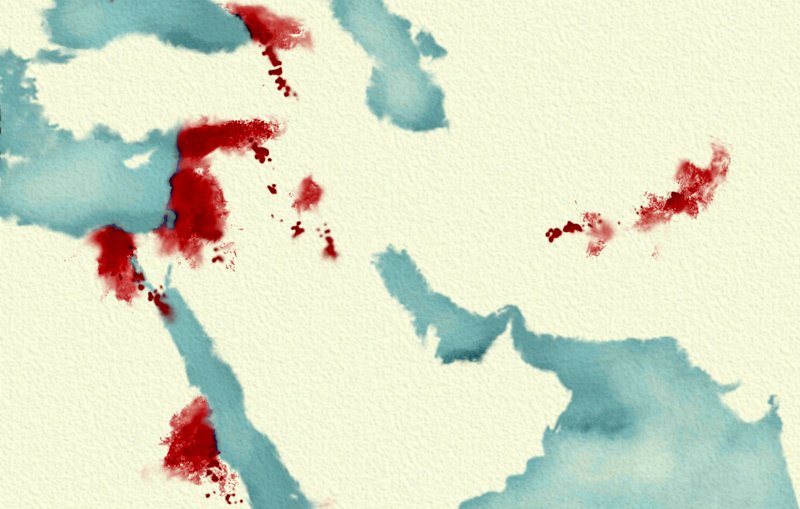 Cette image présente une composition abstraite avec des taches de couleur. On peut observer des formes fluides en bleu et des éclaboussures de rouge qui se mêlent à un fond neutre. Les couleurs semblent s'entrelacer de manière organique, créant une atmosphère dynamique et expressive. Le style est poétique et pourrait évoquer des paysages ou des émotions, sans représenter d'objets spécifiques.