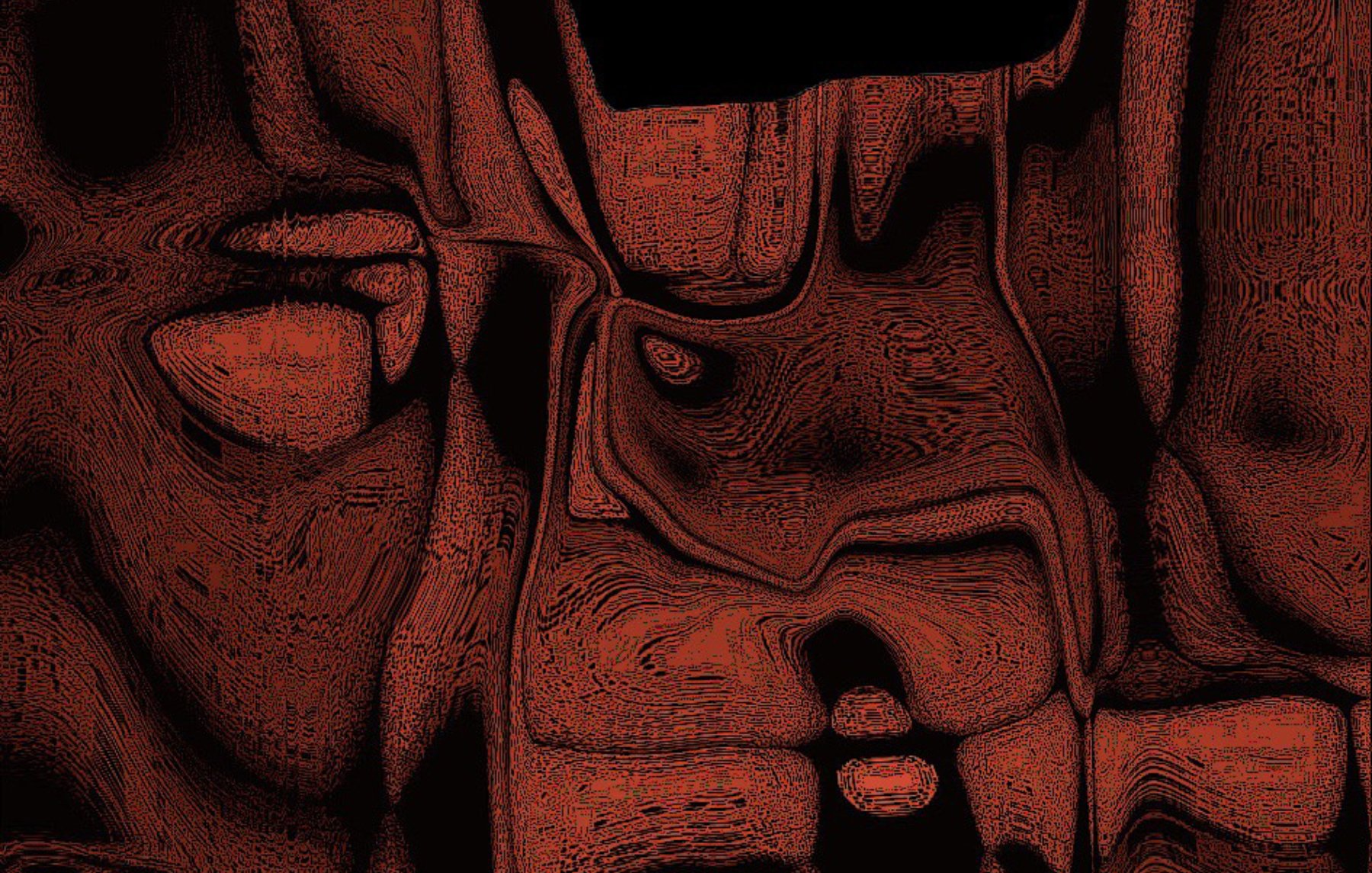 الصورة تظهر نمطًا تجريديًا يتكون من تداخلات وألوان دافئة، حيث تتراوح الألوان بين الأحمر الداكن والأسود. الأشكال تبدو متشابكة ومعقدة، مما يعطي إحساسًا بالعمق والحركة. التأثير العام يوحي بديناميكية وتنوع في التصميم، مما يجعله مثيرًا للاهتمام.