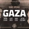 Soirée spéciale "Gaza" avec des intervenants, ambiance artistique et engagement social.